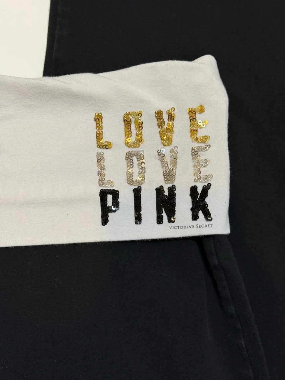 Rare Y2K Victoria's Secret PINK Foldover Flare Yoga Pants Sequined Waistband - Picture 4 of 7